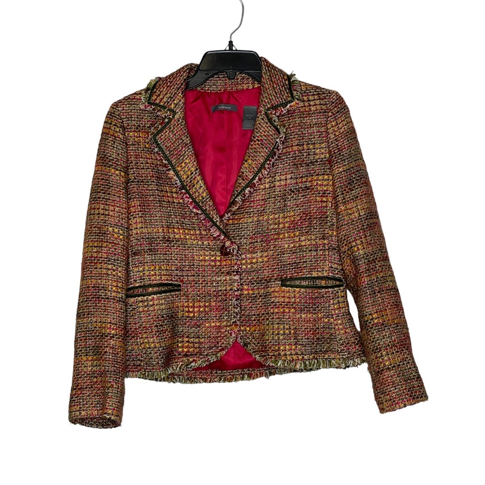 Liz Claiborne Blazer Size 10 Petite‎ Multi Color Leather Buttons Lined Womens LS